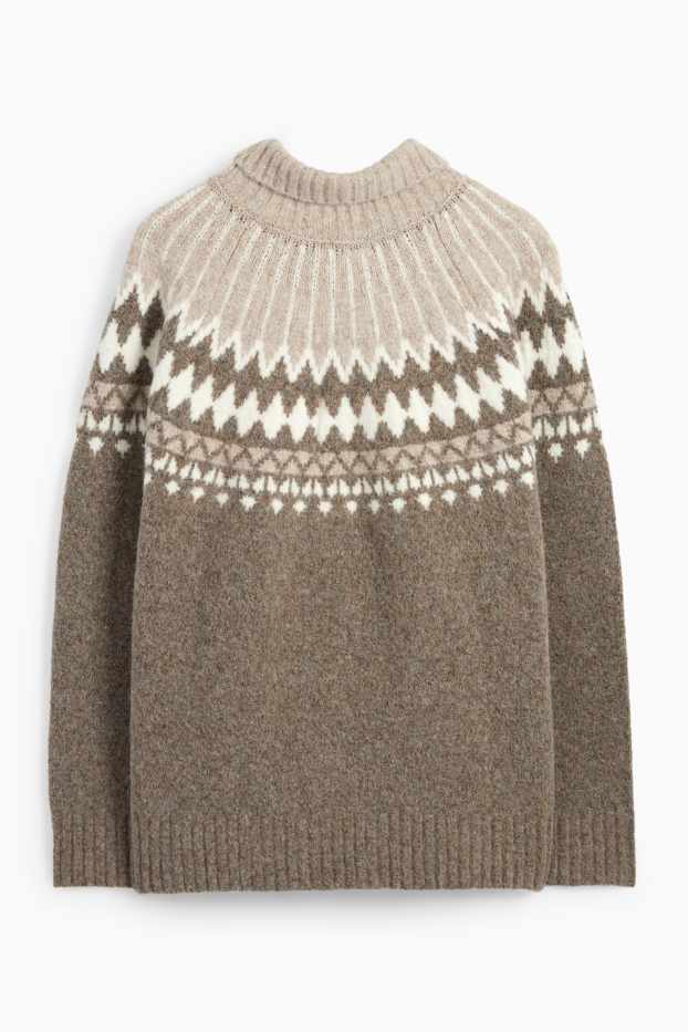 Dámské - Svetr s rolákem - se vzorem - taupe