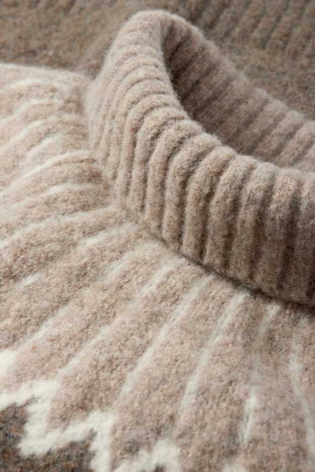 Dámské - Svetr s rolákem - se vzorem - taupe