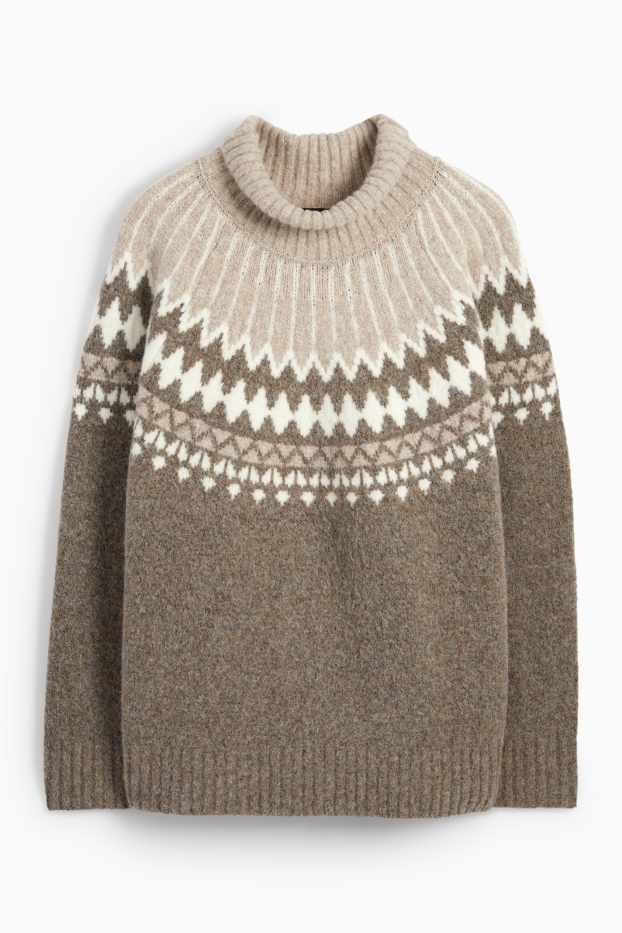 Dámské - Svetr s rolákem - se vzorem - taupe