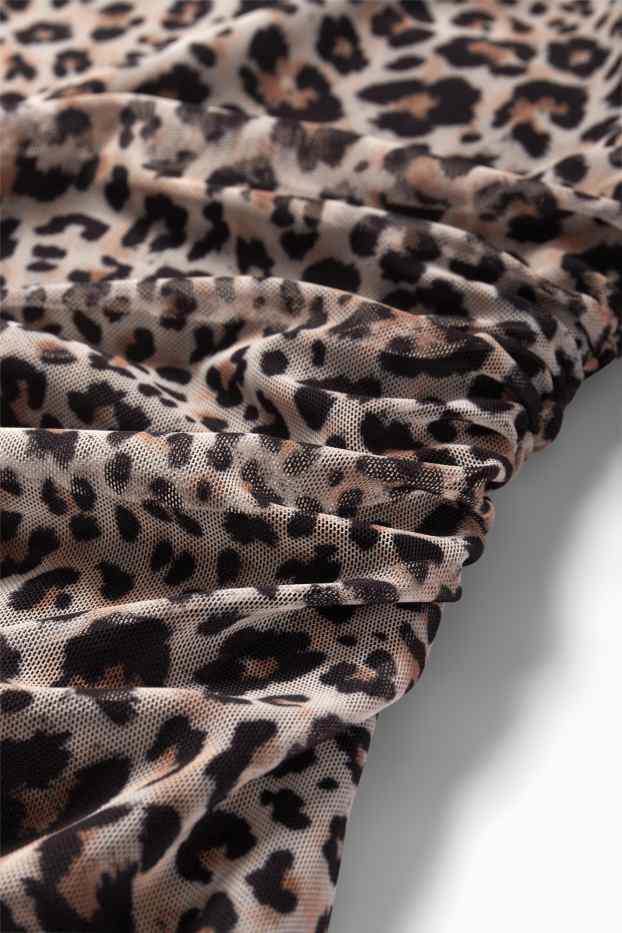 Dámské - Šaty ze síťovaného materiálu - s leopardím vzorem - béžová/hnědá