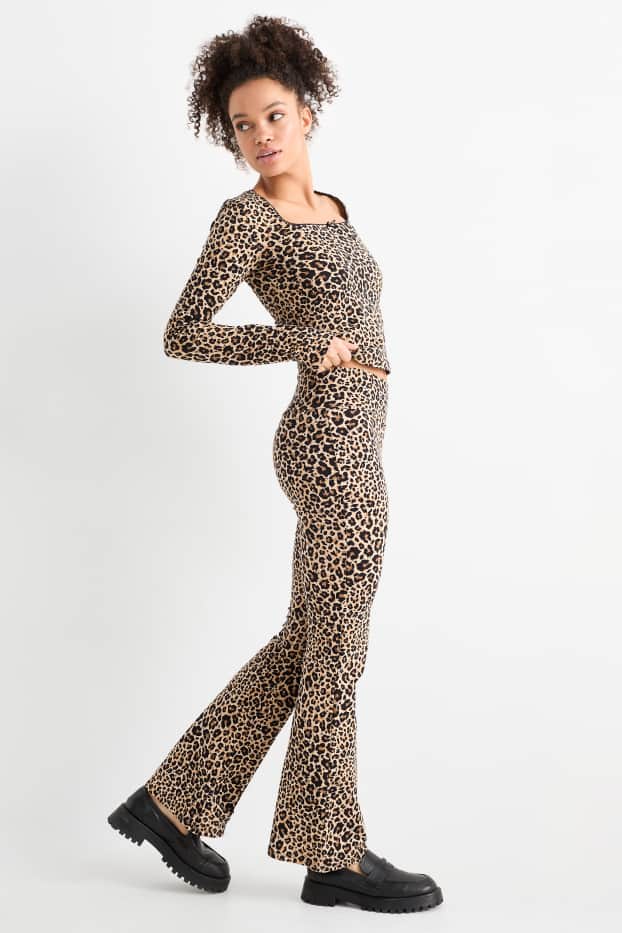 Femmes - Leggings de coupe évasée - imprimé léopard - beige / marron