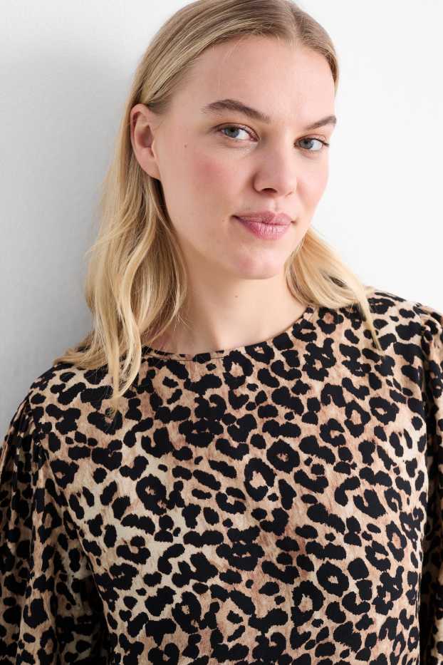 Donna - Vestito svasato - stampa leopardata - beige / marrone