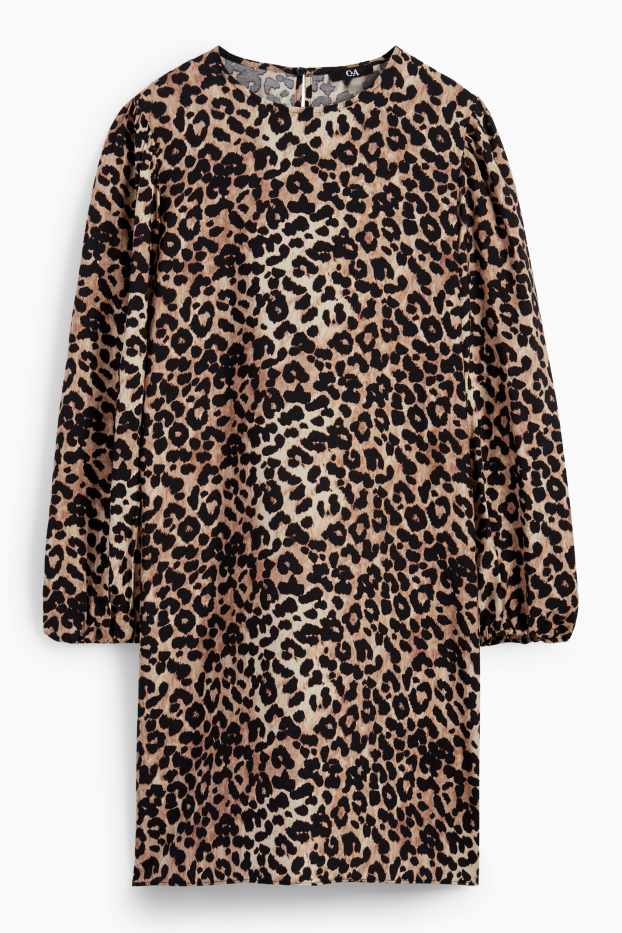 Donna - Vestito svasato - stampa leopardata - beige / marrone
