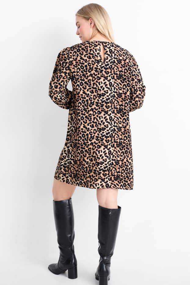 Donna - Vestito svasato - stampa leopardata - beige / marrone