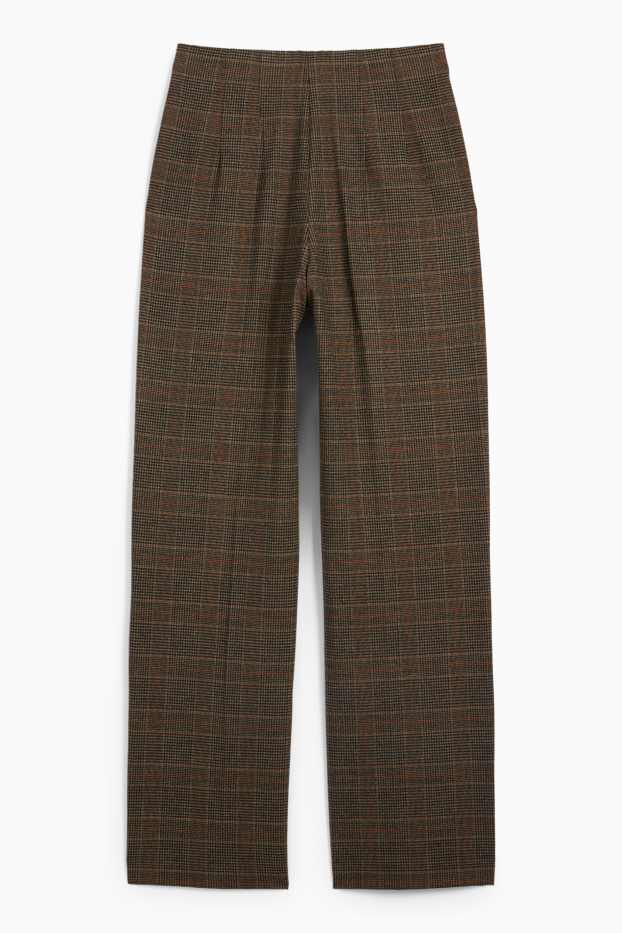 Femmes - Pantalon de toile - high waist - wide leg - à carreaux - marron foncé