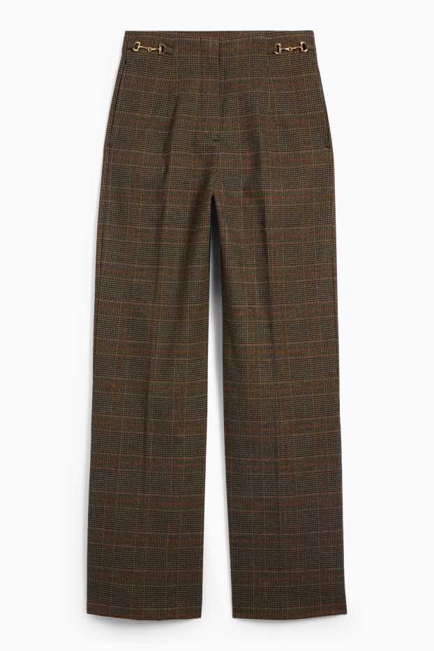 Femmes - Pantalon de toile - high waist - wide leg - à carreaux - marron foncé