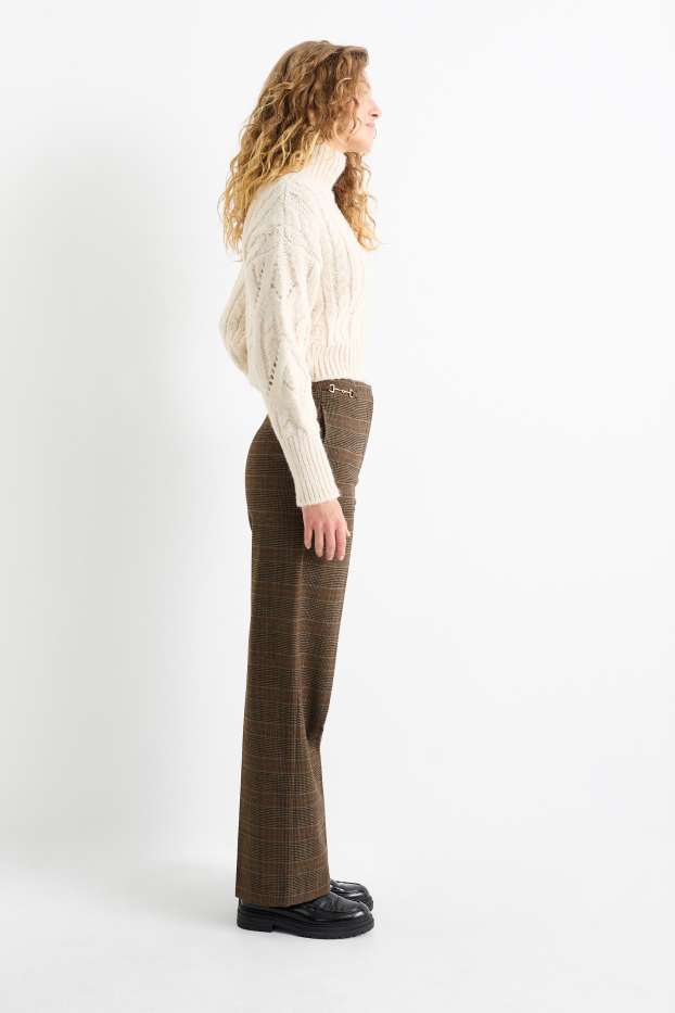Femmes - Pantalon de toile - high waist - wide leg - à carreaux - marron foncé