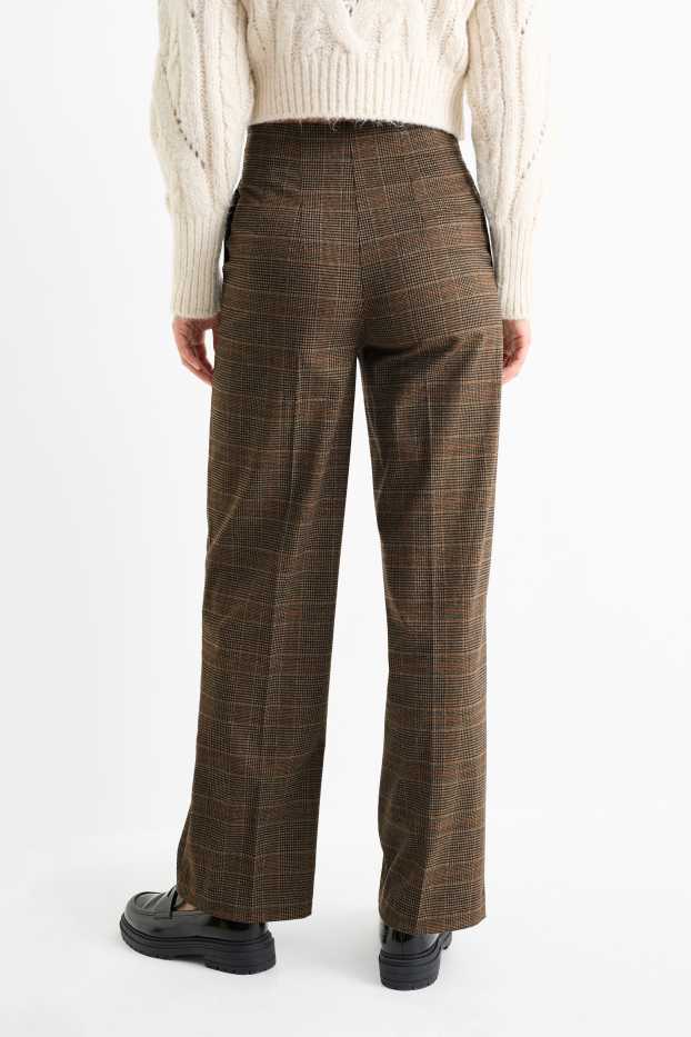 Femmes - Pantalon de toile - high waist - wide leg - à carreaux - marron foncé