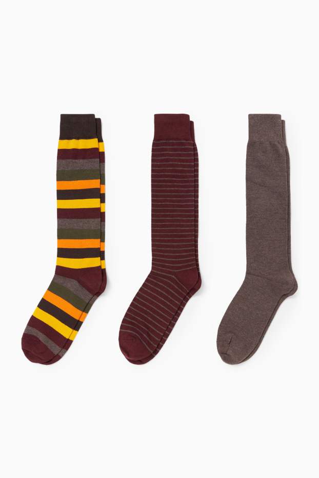 Damen - Multipack 3er - Kniestrümpfe - gestreift - braun-melange