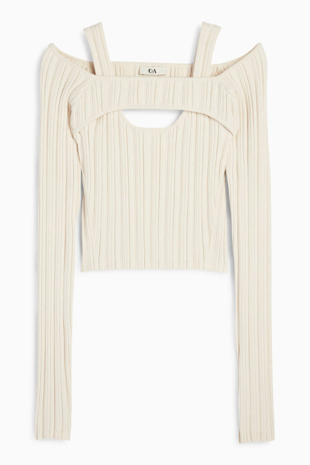 Mujer - Conjunto - top crop y jersey extracorto - de canalé - 2 piezas - blanco roto