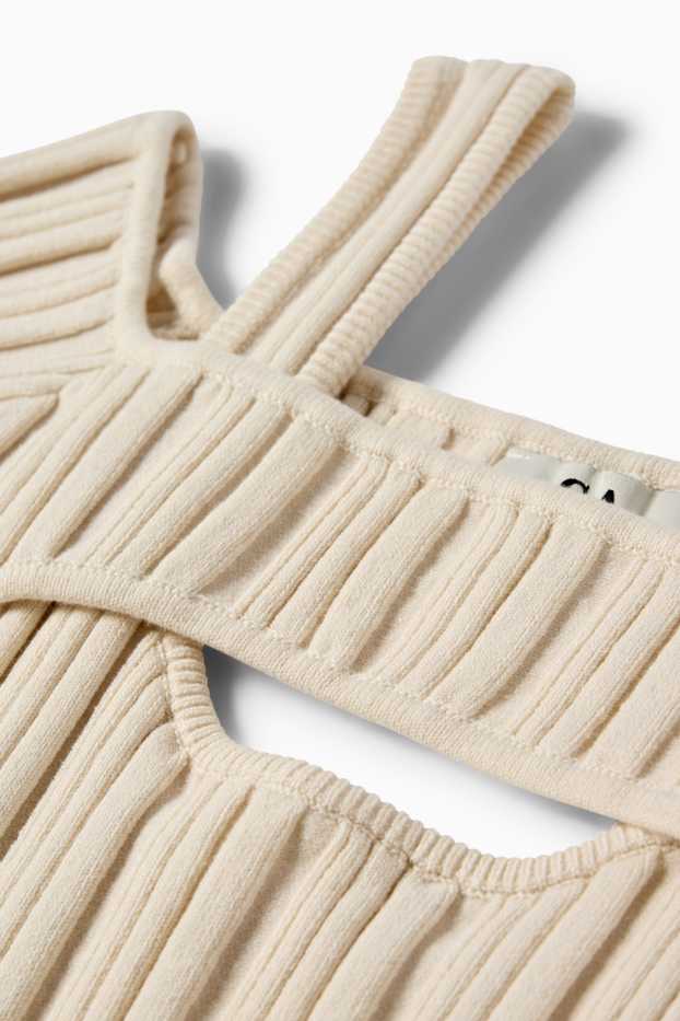 Mujer - Conjunto - top crop y jersey extracorto - de canalé - 2 piezas - blanco roto