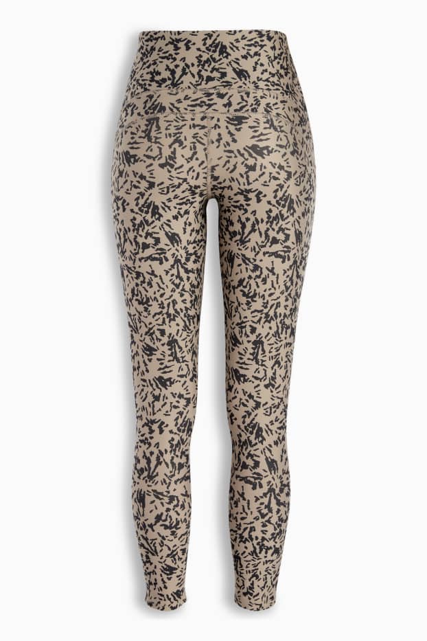 Women - Active leggings - 4 Way Stretch - patterned - UV protection - black / beige