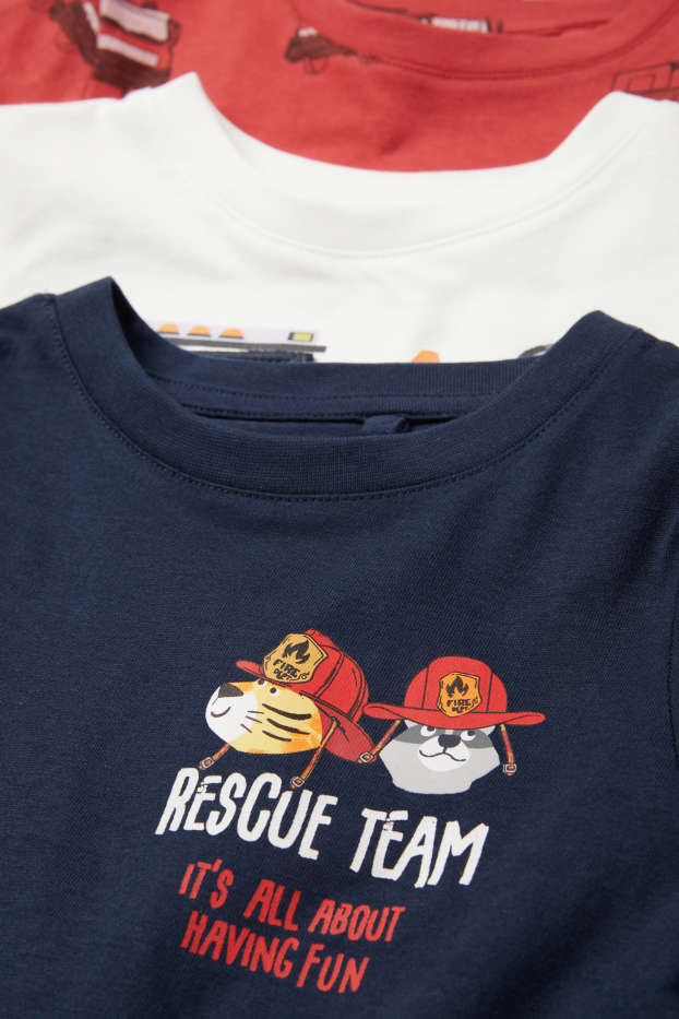 Enfants garçons - Lot de 3 - pompiers - T-shirts - bleu foncé