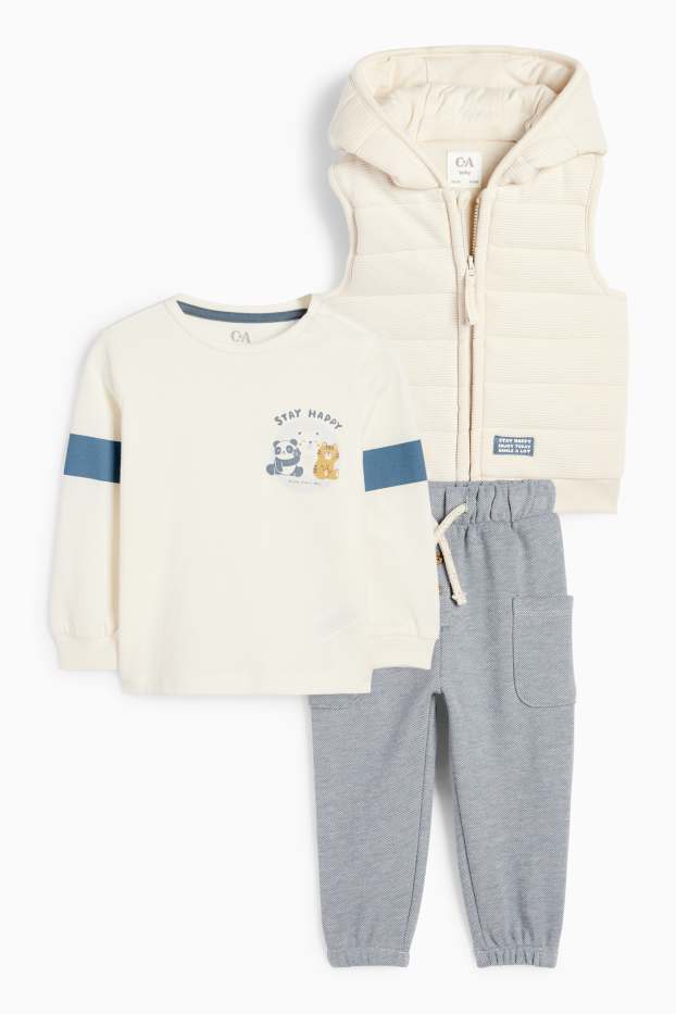Miminka - chlapci - Motiv pandy a tygra - outfit pro miminka - 3dílný - šedá-žíhaná