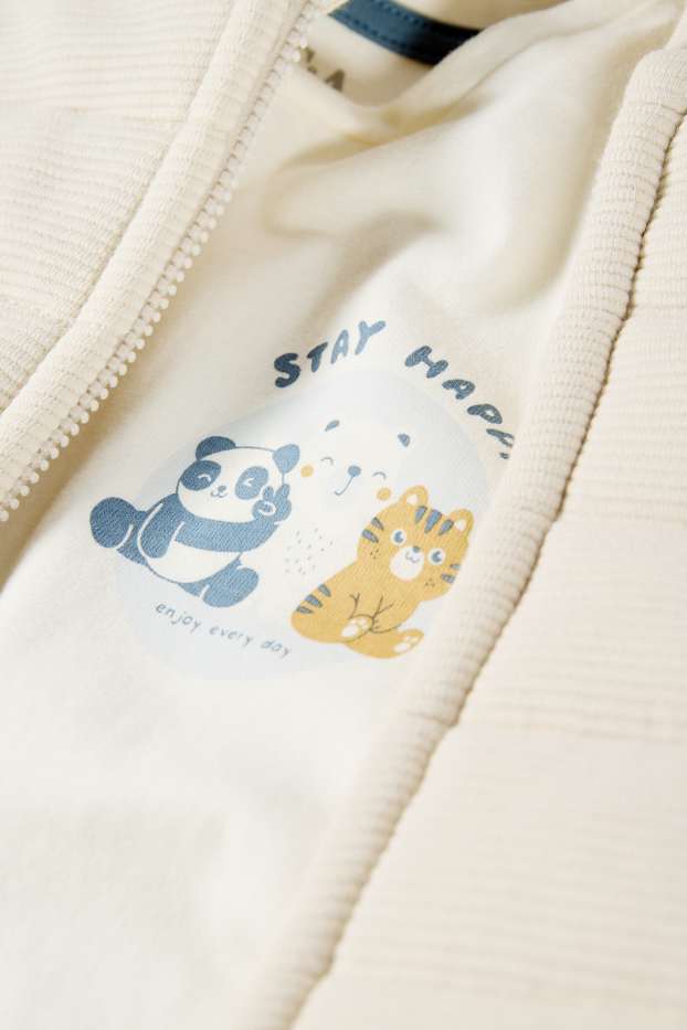 Miminka - chlapci - Motiv pandy a tygra - outfit pro miminka - 3dílný - šedá-žíhaná