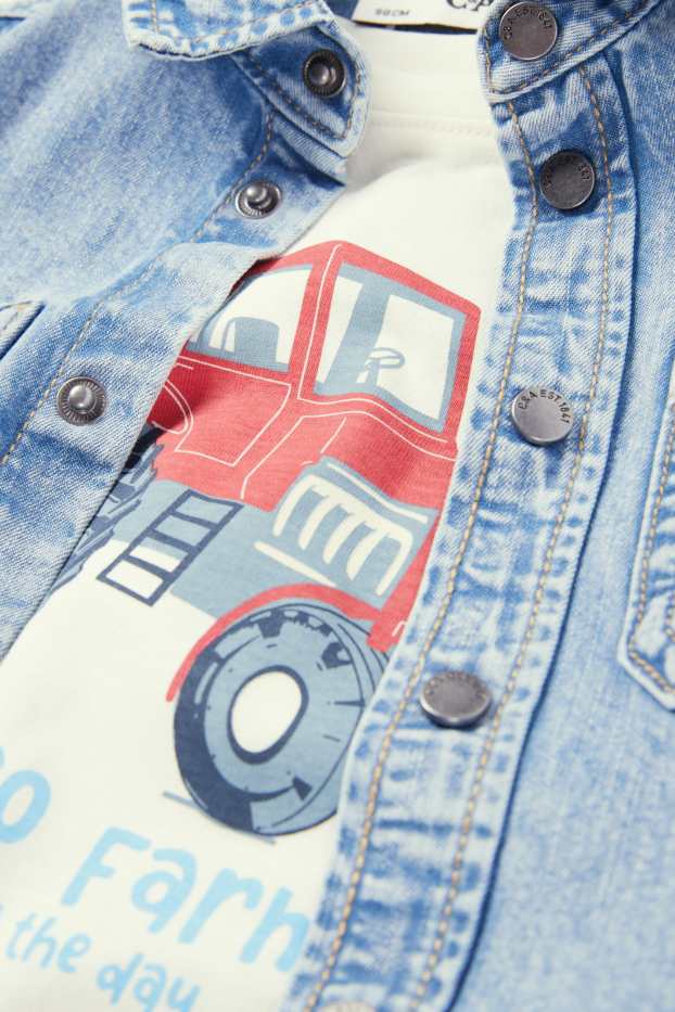 Enfants garçons - Tracteur - ensemble - T-shirt et chemise en jean - 2 pièces - blanc crème