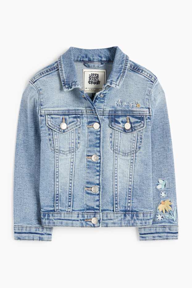 Niños: niñas - Flores - cazadora vaquera - vaqueros - azul claro