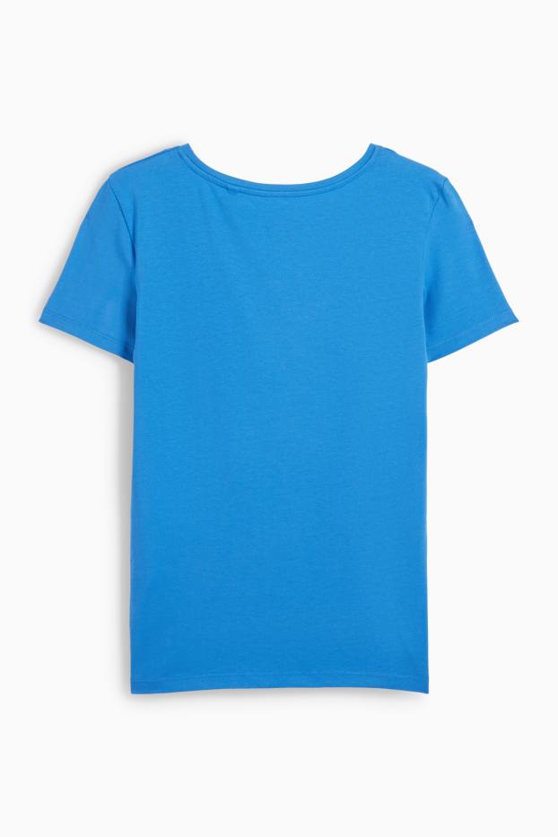 Damen - T-Shirt mit V-Ausschnitt - Slim Fit - blau
