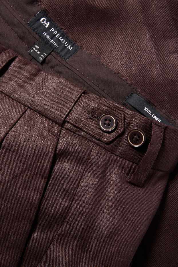 Bărbați - Pantaloni modulari din in - regular fit - maro închis