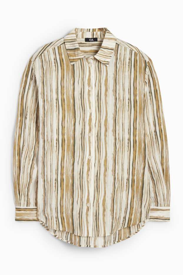 Women - Blouse - striped - textured - light beige