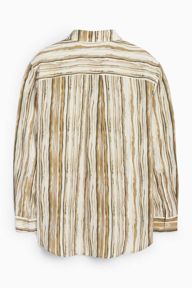 Women - Blouse - striped - textured - light beige