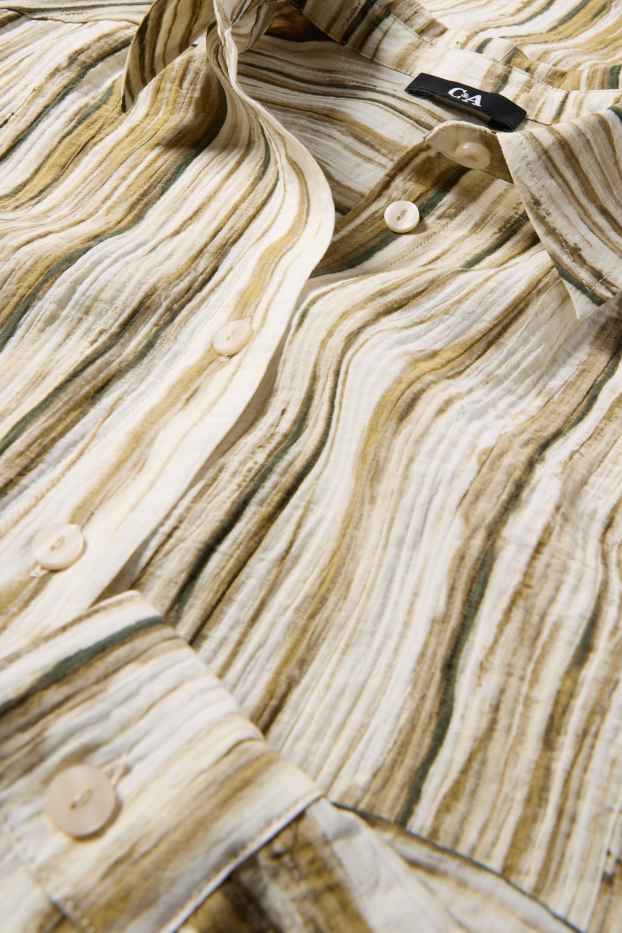 Women - Blouse - striped - textured - light beige