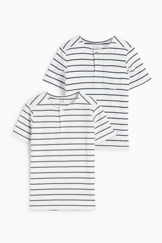 Kinder Buben - Multipack 2er - Kurzarmshirt - gestreift - blau / weiß