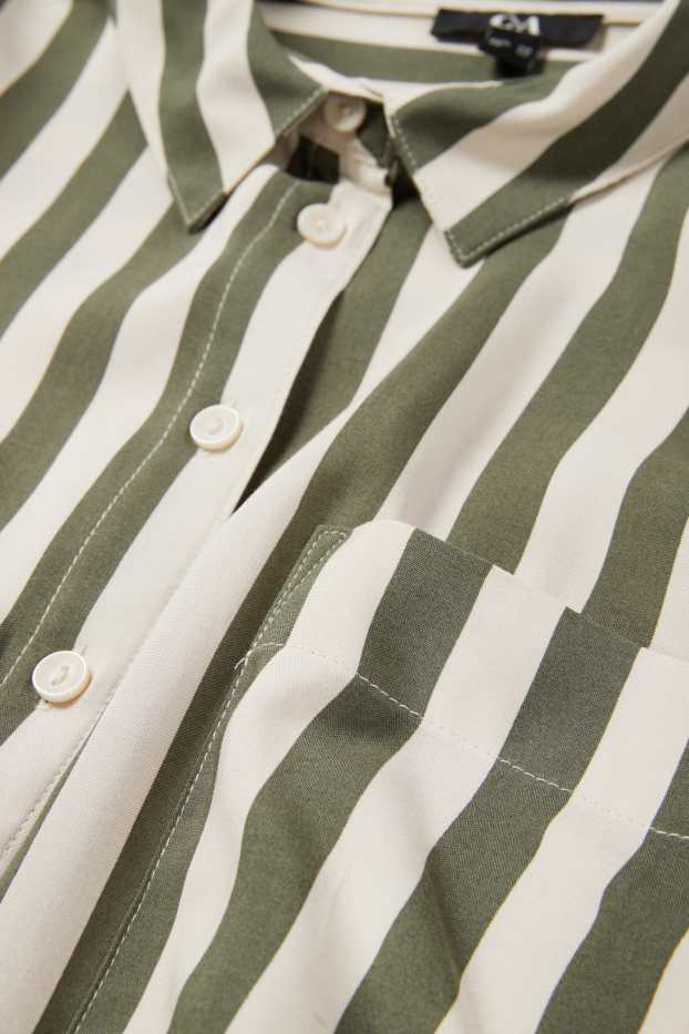 Damen - Bluse - gestreift - beige / grün