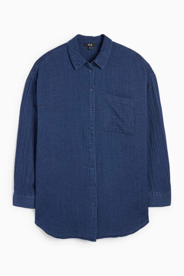 Damen - Bluse - Jeans-Look - dunkeljeansblau