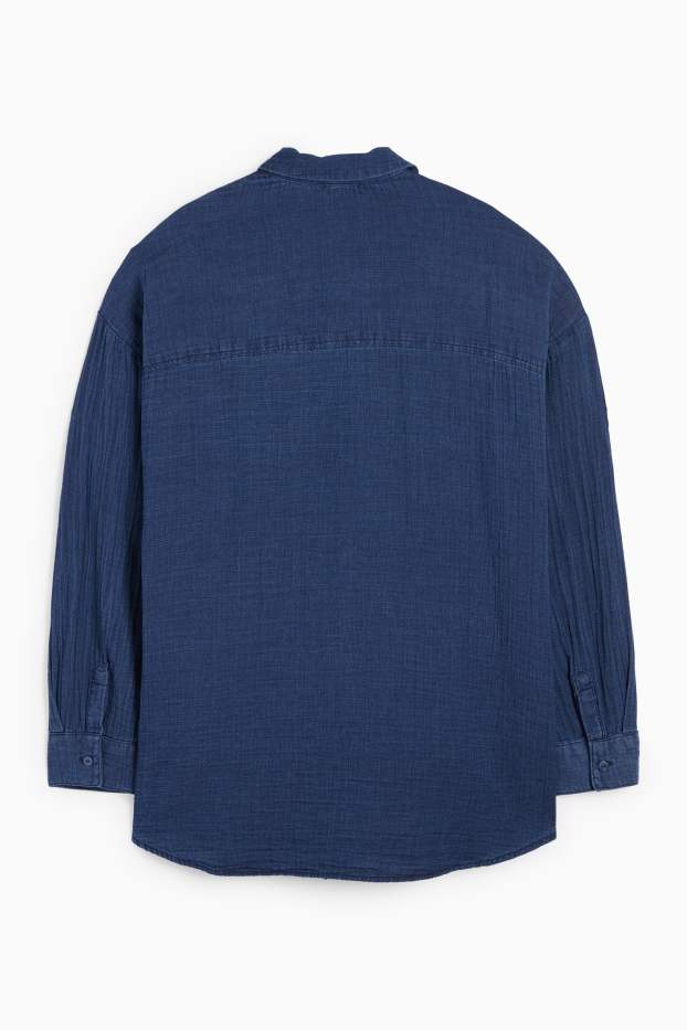 Damen - Bluse - Jeans-Look - dunkeljeansblau