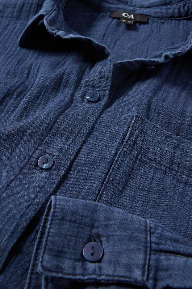 Damen - Bluse - Jeans-Look - dunkeljeansblau