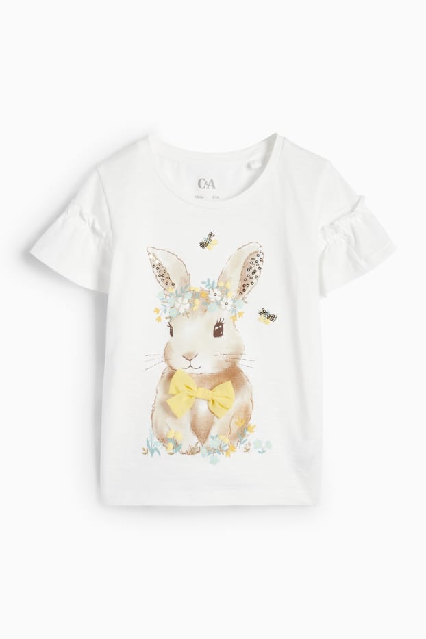 Kinder Mädchen - Hase - Kurzarmshirt - cremeweiss
