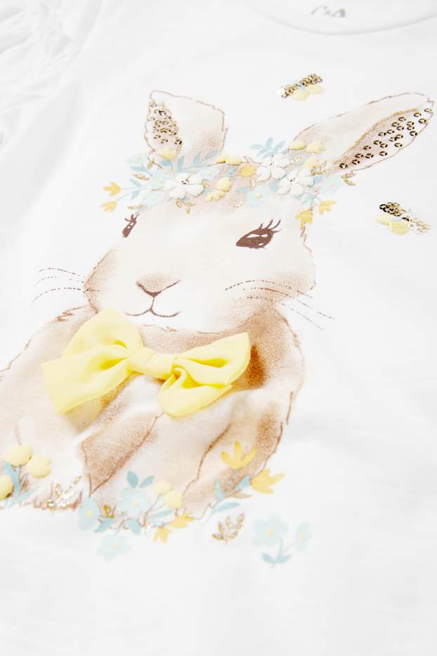 Kinder Mädchen - Hase - Kurzarmshirt - cremeweiss