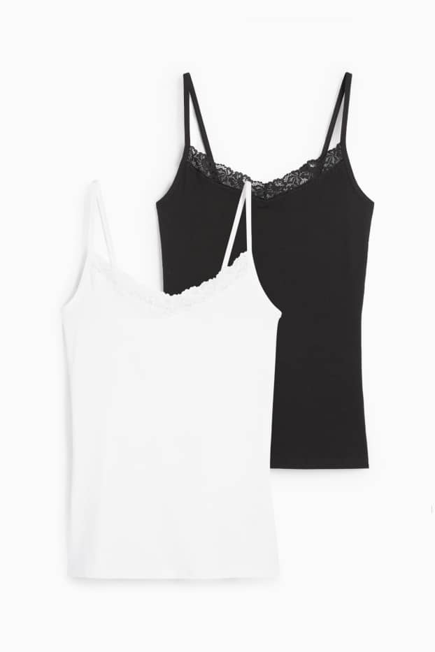 Dames - Set van 2 - hemdje - zwart / wit