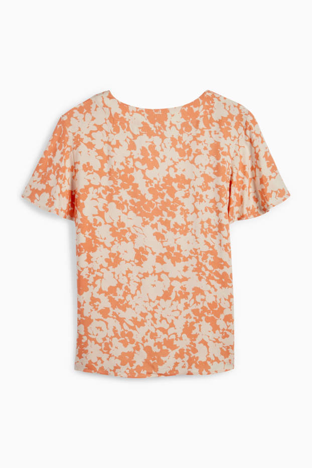 Donna - Blusa con scollo a V - a fiori - arancione