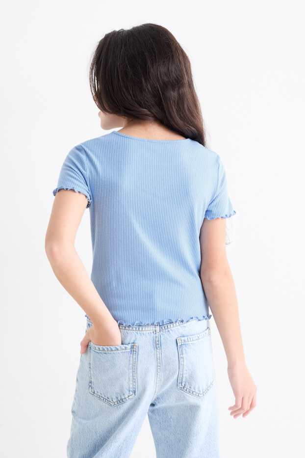 Copii - Fete - Multipack 3 buc. - tricou cu mânecă scurtă cu nod - reiat - albastru