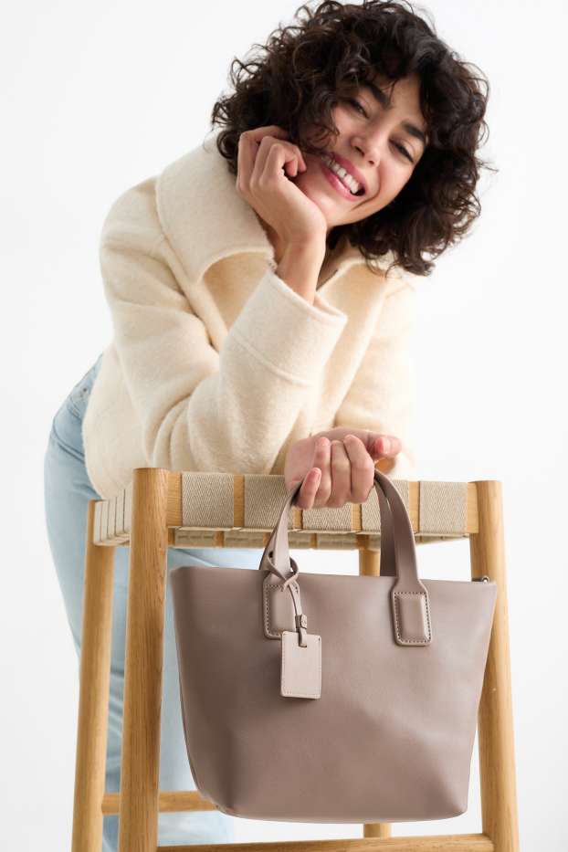 Damen - Tasche mit abnehmbarem Taschengurt - Lederimitat - hellbraun