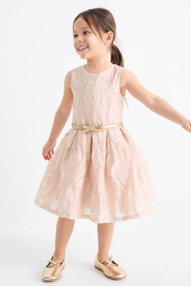 Enfants filles - Robe à ceinture - à fleurs - rose