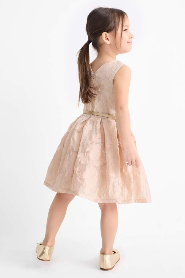 Enfants filles - Robe à ceinture - à fleurs - rose