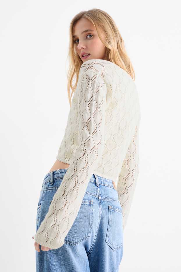 Femmes - Gilet court en maille - blanc crème