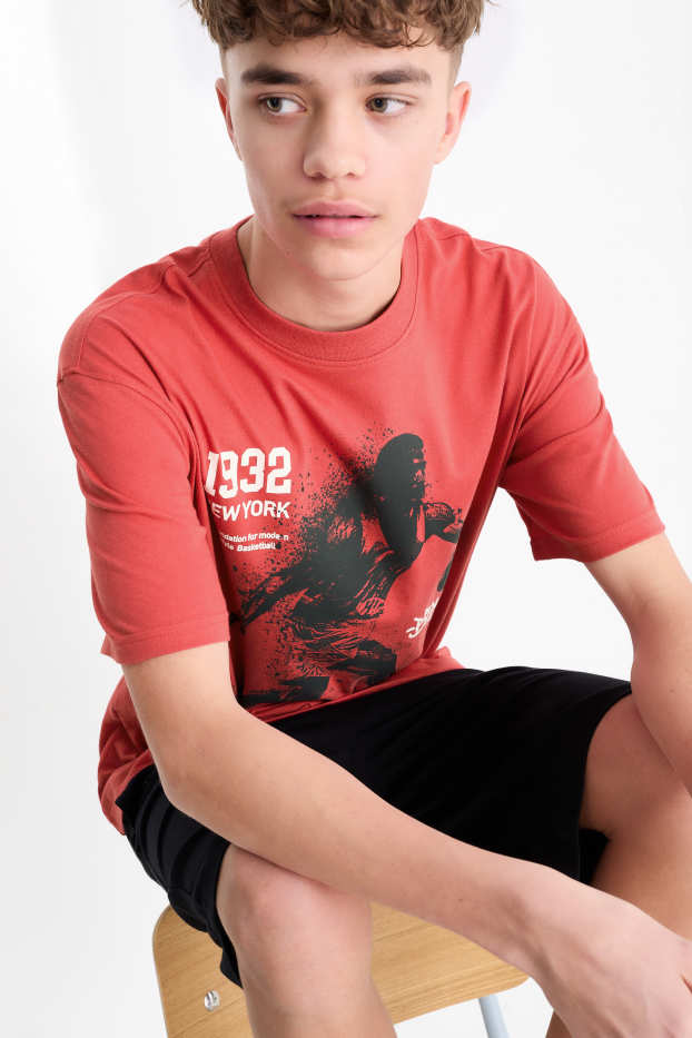 Bambini - Set - t-shirt e shorts - 2 pezzi - basket - rosso