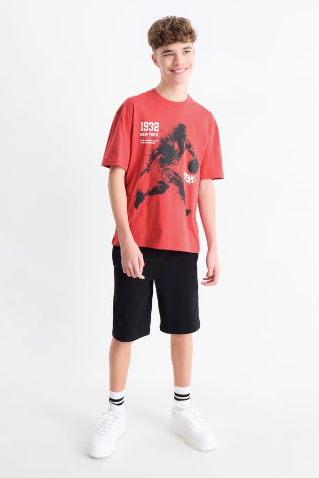 Bambini - Set - t-shirt e shorts - 2 pezzi - basket - rosso