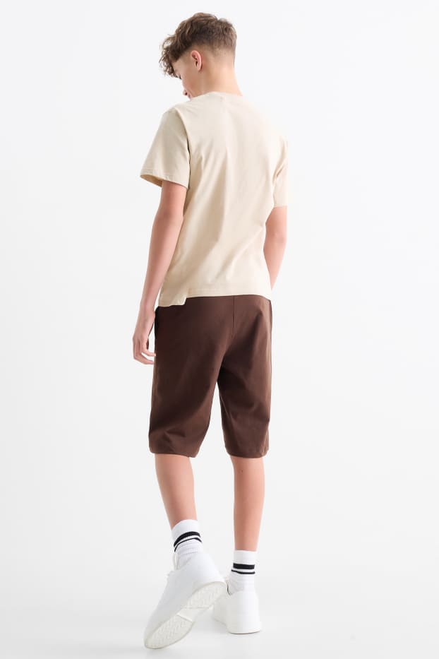 Enfants garçons - Skate - ensemble - T-shirt et short - 2 pièces - beige