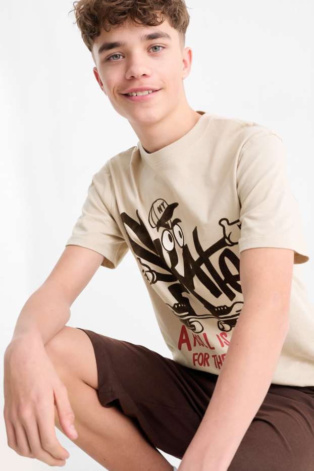 Enfants garçons - Skate - ensemble - T-shirt et short - 2 pièces - beige