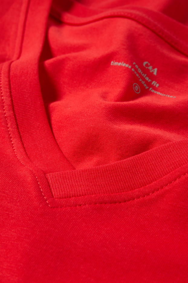 Damen - T-Shirt mit V-Ausschnitt - Regular Fit - rot