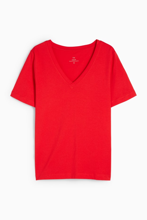 Damen - T-Shirt mit V-Ausschnitt - Regular Fit - rot