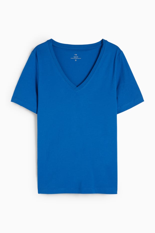 Femmes - T-shirt à col V - regular fit - bleu