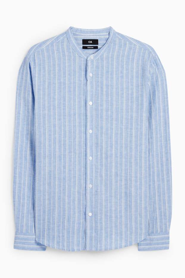 Hommes - Chemise - regular fit - col montant - lin mélangé - à rayures - bleu