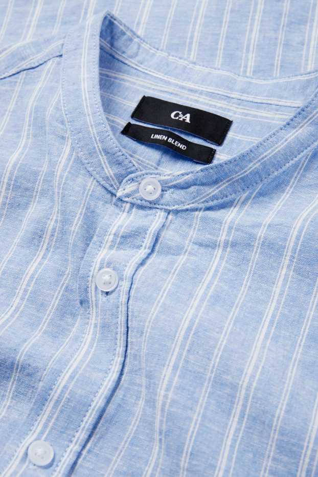 Hommes - Chemise - regular fit - col montant - lin mélangé - à rayures - bleu