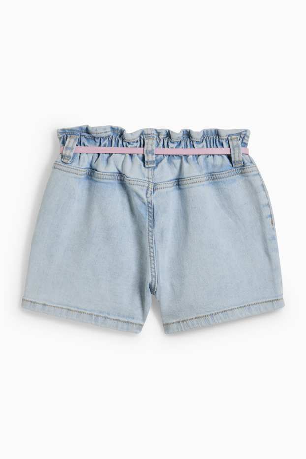 Enfants filles - Fleurs - short en jean à ceinture - jean bleu clair
